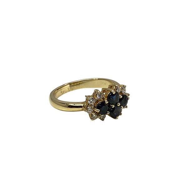 14 k Gold with white round diamonds Blue Sapphire - Picture 2 of 4